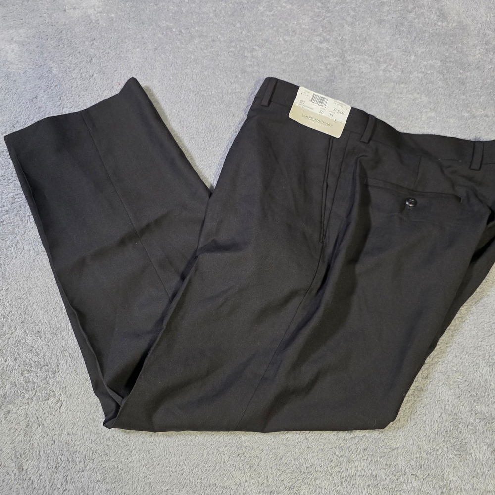 Louis Raphael Mens 36x30 Dress Pants‎ Black Tailored Flat Front Striated Serge
